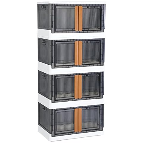 HAIXIN Aufbewahrungsbox mit Deckel, 72L Boxen Aufbewahrung 4er-Pack Ordnungsboxen Storage Boxes Kisten, Kunststoffbox Plastikbox Stapelkisten Lagerboxen mit Rädern durchsichtig groß Cover