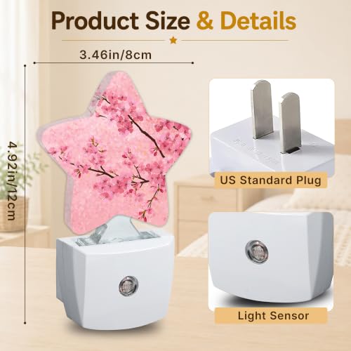 Image of Star Night Light with Dusk to Dawn Sensor, Cherry Blossoms Plug in Night Light for Kids Bedroom Nursery, Soft Warm Glow Lamp for Hallway Bathroom Energy Saving
