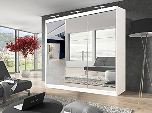 Modern Double Mirror Sliding Wardrobe 250cm, White