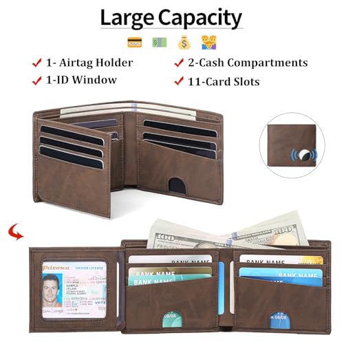 GAEKEAO Mens Wallet with AirTag Holder - Bifold RFID Blocking Air Tag Wallet, AirTag Wallet Men Leather Wallets for Men AirTag Gifts for Him (Airtag Not Included)2
