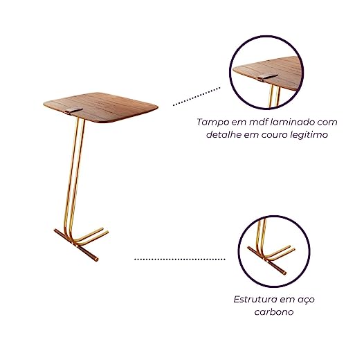 Mesa de Apoio Lateral Soft para Sofá - Base Dourada (Cinamomo)