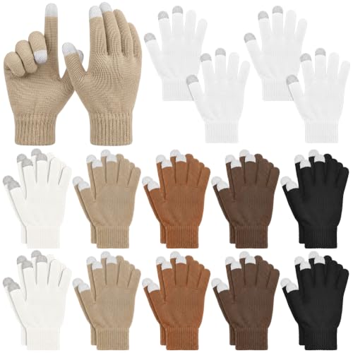 Image of Pangda 12 Pairs Winter Touch Screen Gloves for Men Women Stretch Knitted Texting Gloves Warm Windproof Solid Color Mittens
