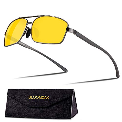 Bloomoak Nachtfahrbrille, polarisierte Fahrbrille, klassisches Al-Mg-Design, polarisierte Linse, UV400-Schutz, reduziert die Blendung von entgegenkommenden Scheinwerfern