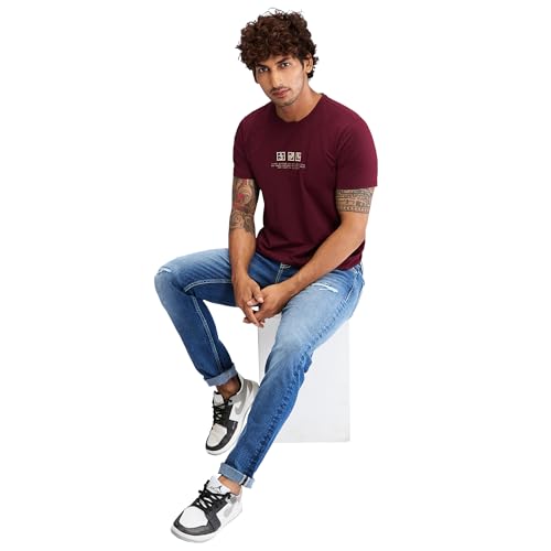 Image of Spykar Men's Slim Fit Round Neck Half Sleeve Solid Casual T-Shirt