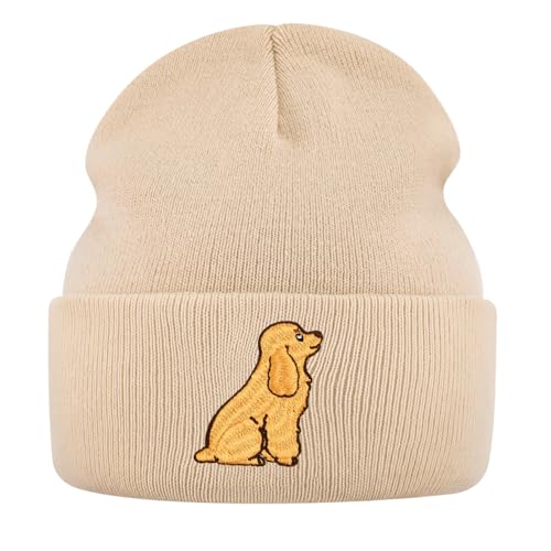 Warme weiche wintermütze winter beanie mütze strickmütze mit stickerei kalte mütze mit hundestickerei geschenk strickmütze für hundebesitzer