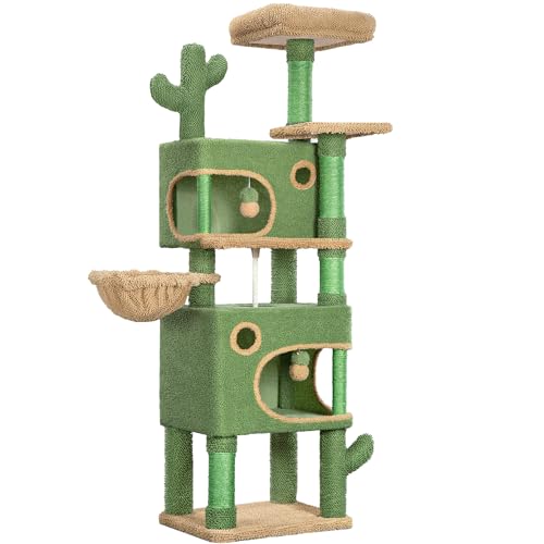 Hzuaneri 165 cm Cactus Cat Tree Cat Tower for Indoor Cats Green Brown