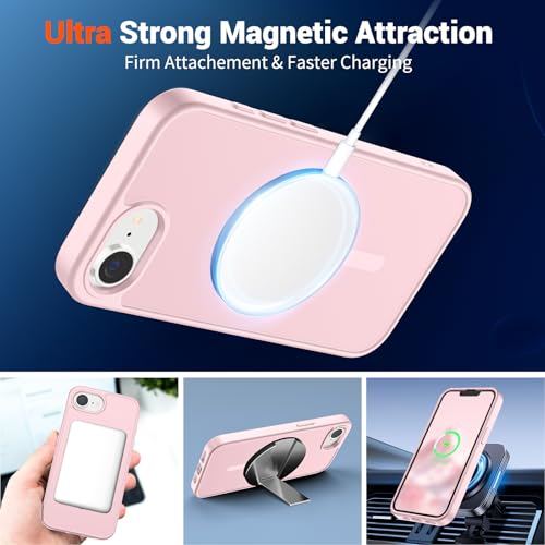 Image of SUPFINE Magnetic for iPhone 17e Case /iPhone 16e Case (Compatible with MagSafe) (Military Grade Drop Protection) Translucent Matte Shockproof Phone Cover,Light Pink