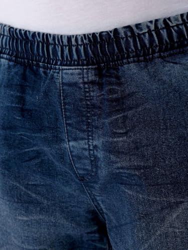 Image of The Indian Garage Co Men Loose Fit Solid Mid-Rise Stretchable Denim Joggers