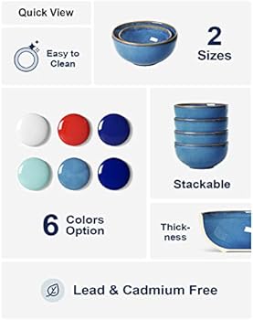 LE TAUCI Cereal Bowls 6 Inch, Ceramic Bowl Set for Soup, Dessert, Fruits,  Salad, Noodle, Ramen - 22 Ounce, Set of 4, Ceylon blue