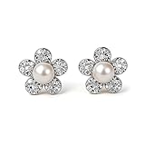 Pendientes de plata de ley 925 con parte trasera plana con diseño de perlas y flores de cristal, aretes minimalistas para mujer, caja de regalo incluida, regalos de cumpleaños hipoalergénicos para su
