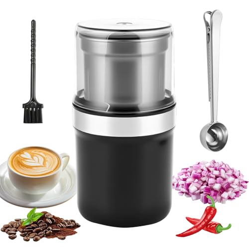 Bizcasa Moulin à Café Électrique, Moulin à Café Avec CuillèRe à Café Et Une Tasse De Broyage En Acier Inoxydable, Machine à café pour Graines,...