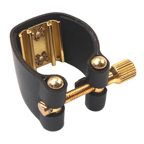Saxophone Ligature For Alto & Tenor, Leather Holder With Gold Screws, Metal Clip For Woodwind Instruments