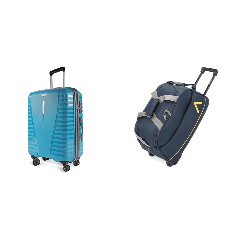 airpro large size (check-in) hard case trolley bag, 8 wheels, polypropylene case + cadet polyester 52 cms blue travel duffle (cadet)