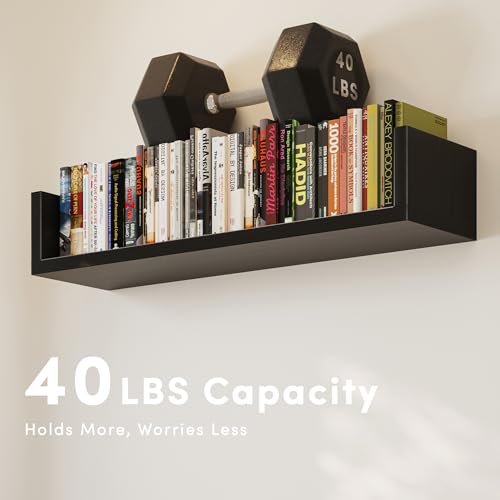 Image of Wall Bookshelf, Set of 3, U Shaped Floating Bookshelf, Hanging Bookshelves for Wall, Wall Mounted Shelves for Living Room Bedroom Office (Black, 17 Inches, 3)