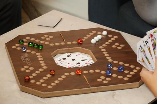 Jackaroo juego de mesa de madera plegable con canicas y cartas miniatura 5