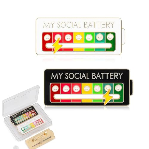 2Pcs Social Battery Slider Pin Funny Interactive Brooch Enamel Pins for 7 Days Cute Mood Pins for Backpacks Clothing Hat Bags Scarves (Style 1)
