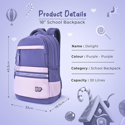 Image of Gear Delight 18 inch /30L Large Water Resistant School Bag | Casual Backpack | Daypack | Travel Backpack | Kids Bag for Boys /Girls (Purple - Purple)