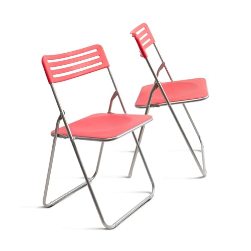 THE SECRET HOME - Set de 2 Sillas Plegables de Aluminio y PP - 44 x 46 x 79 cm - Asiento Auxiliar para Cocina, Comedor, Salón, Dormitorio - Rojo