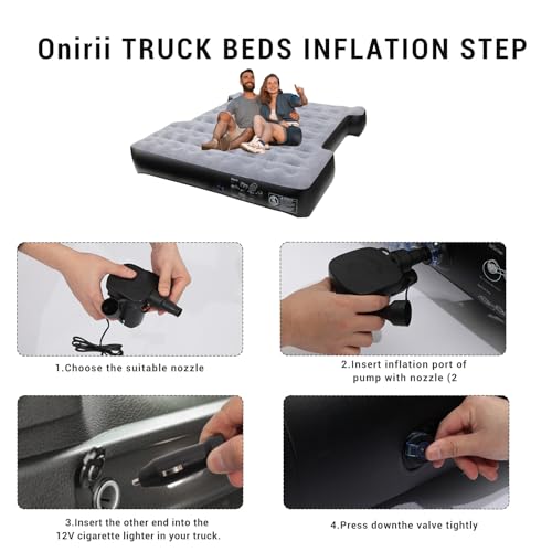 Image of Onirii Camping Pickup Truck Bed Air Mattress for 5.5-5.8 Ft | Thickened Full Size Short Inflatable Truck Beds Mattress,Sleeping Pad with with Air Pump for Outdoor Camping Car Travel