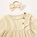 Lehoso Newborn Infant Baby Girl Clothes Crew Neck Long Sleeve Button Down One Piece Smocked Baby Girl Romper (Beige, 0-1 Months)