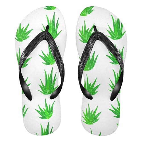 Green Plant White Flip Flops for Beach Thong Sandals Anti-slip Lightweight Shower Shoes for House Indoor Outdoor