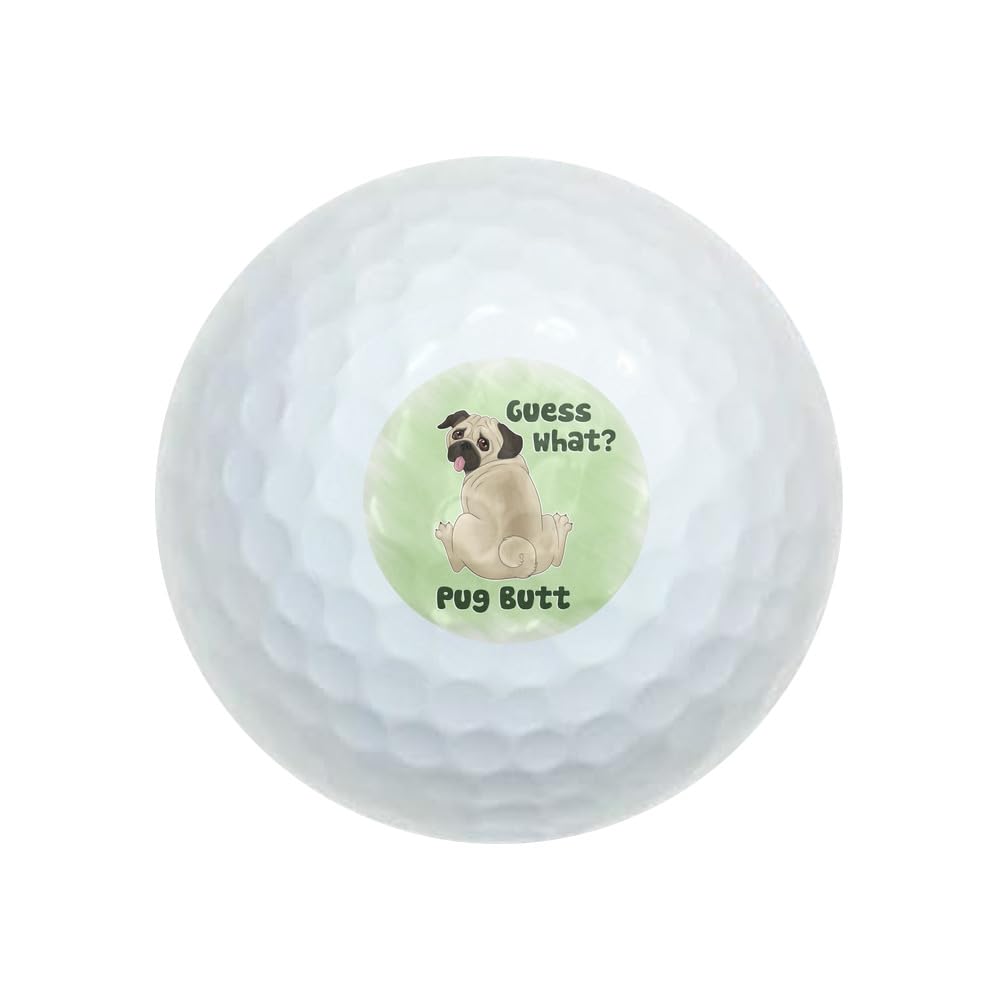 Guess What? Pug Butt Wilson Golf Balls 12 Pack, Regulation Size Full Color Premium Golf Balls