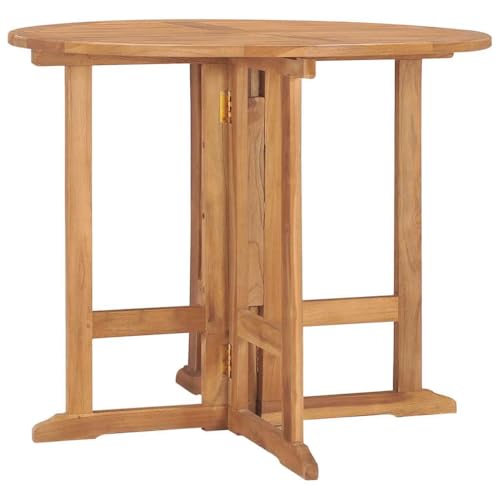 vidaXL Mesa de Comedor Plegable para Jardín Cocina Patio Terraza Balcón Mobiliario Mueble Soporte Exterior Duradera Ø90x75 cm Madera de Teca