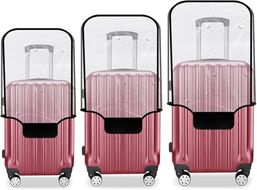 Image of 3 Pcs PVC Clear Suitcase Cover Set, 20 24 28 Inch Transparent Luggage Protector Cover with Top Handle Opening, Waterproof Dustproof Scratch Resistant Travel Bag Cover for Trolley