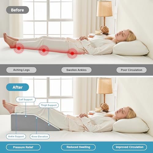 Image of Yojoker Leg Elevation Pillows for Swelling, Memory Foam Wedge Pillow for Legs Blood Circulation, Leg Elevation Pillows for After Surgery, Knee Wedge Pillow for Sleeping Back Hip Ankles Relief Grey