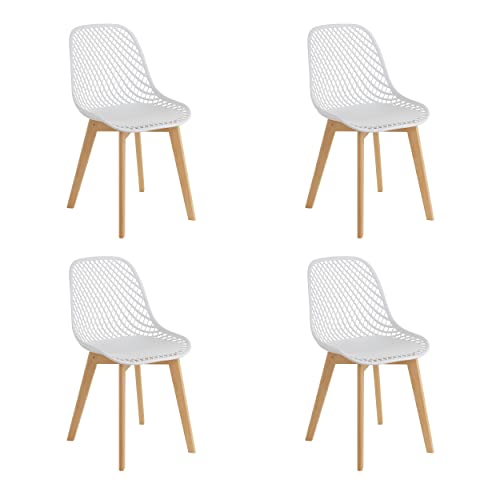 Baroni Home Silla Moderna con Patas De Madera, Silla De Oficina Ergonómica con Tejido, Máx. 130 Kg, 48x 43x84 Cm, Color Blanco, 4 Unidades