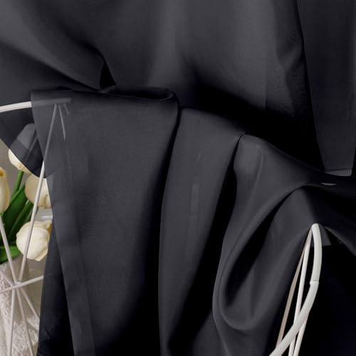Image of OVZME Black Sheer Curtains 84 Inches Long 2 Panel Sets, Solid Color Lightweight Voile with Light Filter for Sliding Door, Living Room&Bedroom (W42 x L84, 1 Pair)