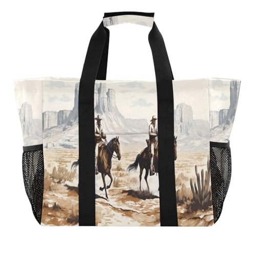 Nander Desert Tribe Cowboy Foldable Tote Bag Waterproof Sandproof Women Beach Bag Handbag Gym Bag Travel Shopping Bag