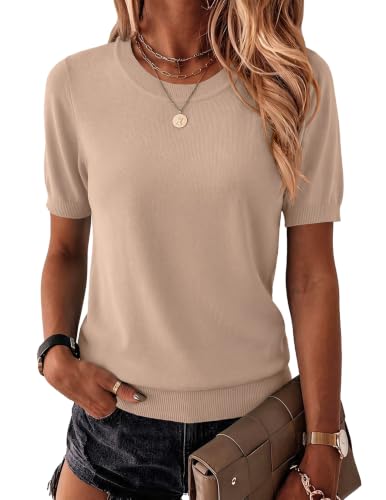 Image of Zeagoo Womens Summer Short Sleeve Tops Crew Neck Lightweight Pullover Sweaters Loose Dressy Casual Blouse Basic Clothes