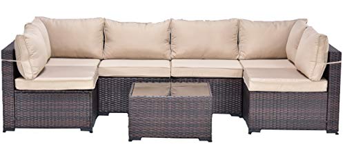 Gotland Outdoor Patio Furniture Set 7 Pieces Sectional Rattan Sofa Set Manual Wicker