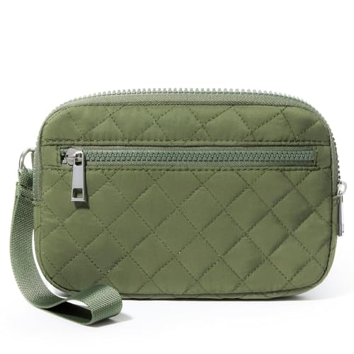 Small Wristlet Wallets for Women Quilted Nylon Wallet Purse RFID 3 Zipper Clutch for Travel Card Phone Organizer