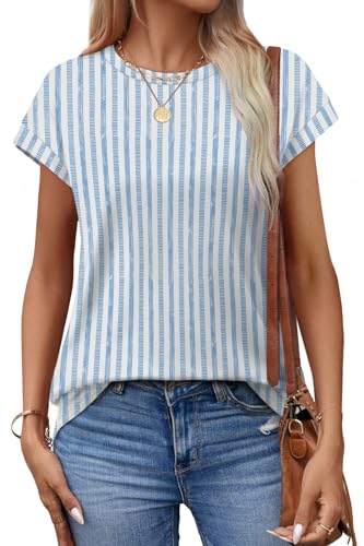 Image of Alaroo Womens Summer Tops Short Sleeve Shirts Crew Neck Cute Trendy Tunic Blouses (S-3XL)