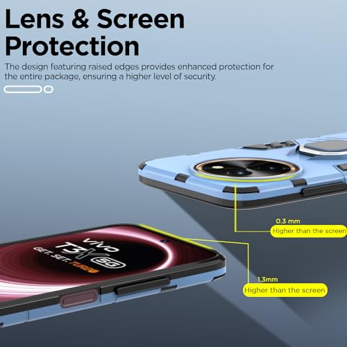 Image of Pikkme Vivo T3x 5G / Vivo Y200i 5G Back Cover | D5 Tough Armor Bumper | 360 Protection Case | Ring Holder Stand Case for Vivo T3x 5G / Vivo Y200i 5G (Blue)