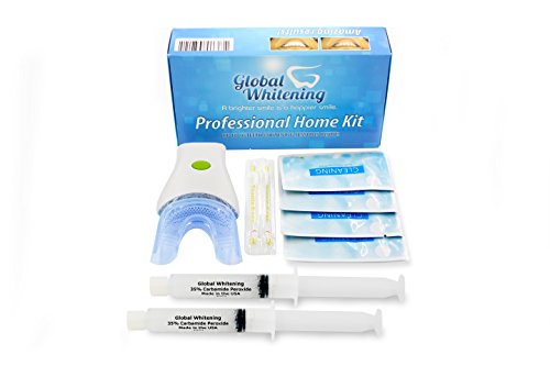 Global Whitening - Professional Teeth Whitening Home Kit System W / 7 LED Blue Light Vibrating Brush System - 35% Carbamide Peroxide - Get Whiter Teeth