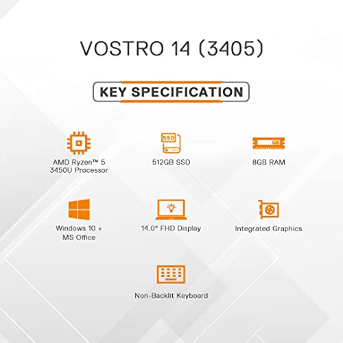 Image of Dell Vostro 3405 AMD Ryzen 5-3500U 14 inches / 8GB / 512GB SSD /Integrated Radeon Vega 8 Graphics /Windows 10 + MS Office FHD Display Laptop - Dune Color, D552166WIN9DE, 1.58 kg