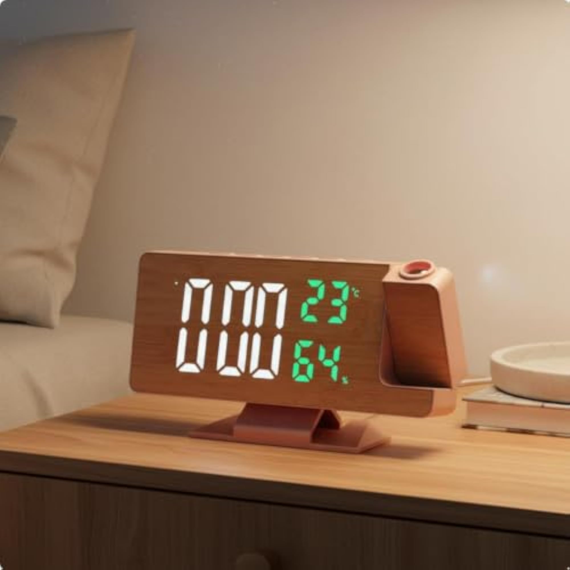 Bamboo Pattern Projection Alarm Clock, Modern Design