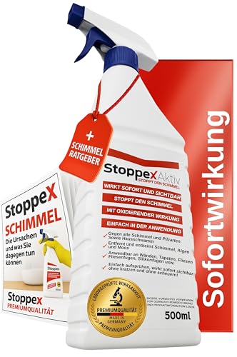 Profi Schimmelentferner für Wand, Bad & Silikonfugen – Extra starkes, chlorhaltiges Anti-Schimmel Spray mit Stoppex Aktiv-Formel | Schimmelspray gegen Schimmel & Stockflecken