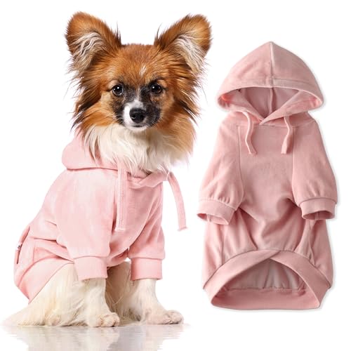 Pet Passion Organic Cotton Velour Dog Hoodie Pet Coat for Small, Medium and Large Dogs, Pink, Medium