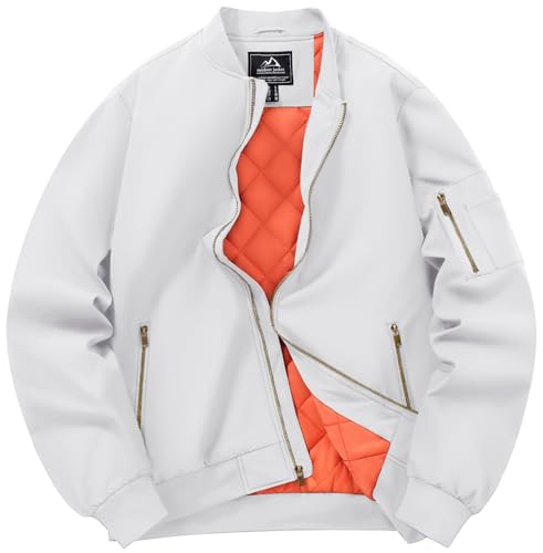 中綿 ミリタリジャケット 通気 メンズ リラックス ベースボールジャンパー 無地 レディース コート 秋冬用 ホワイト 2XL - TACVASEN - 商品画像