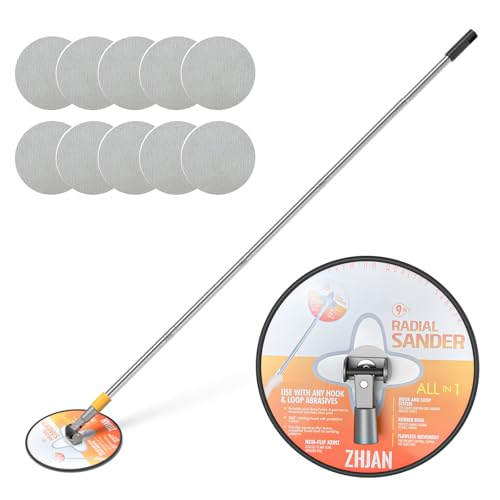 ZHJAN Pole Sander for Drywall 360 Rotation Radial Round Head Sander with Extension Pole & 10 PCS Sanding Sheets (80/100/120/180/240 Grit) Wall Sanding Tool for Painted Walls