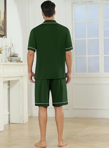 Image of Veseacky Men's Button Down Pajama Set Short Sleeve Shorts Modal Soft Sleepwear Loungewear Pjs with Pockets S-XXL