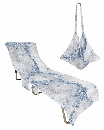 Blue Marble Beach Lounge Chair Towel Cover, Soft Chaise Lounge Towel with Side Pockets Patio Pool Chairs Cover for Beach/Pool Sunbathing 29x85 Abstract Grey Gray Modern Minimalist Decor