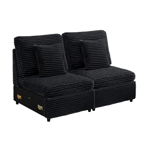 Image of RARZOE Modular Sectional Couch Armless Seats Module, Modular Sofa 2 Armless Chairs Middle Module Seats for Living Room Modular Sectional Sofa Couch, Black