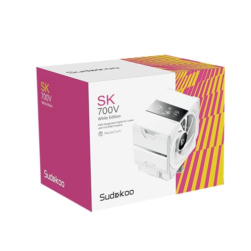 Image of Sudokoo SK700V White AM5-Designated Digital Air Cooler, Single Tower Design, High Performance M-Winding Tech Fan, 7 Copper Heat Pipes, L-Rail Lock Mount, 220W Heat Dissipation