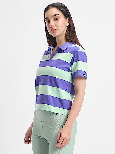 Image of Bewakoof Women's 100% Cotton Striped Regular Fit Half Sleeve Polo T-Shirt | Cotton Tshirt for Woman | Casual wear | Streetwear