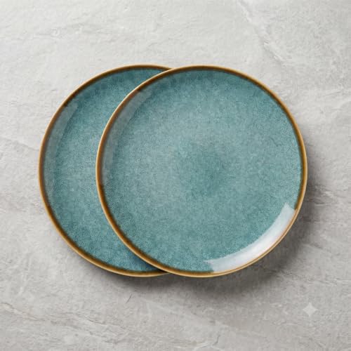Image of Freakway Handcrafted Quarter Plates Teal Reactive Glaze, 7.2 Inch, Microwave & Dishwasher Safe, Set of 2